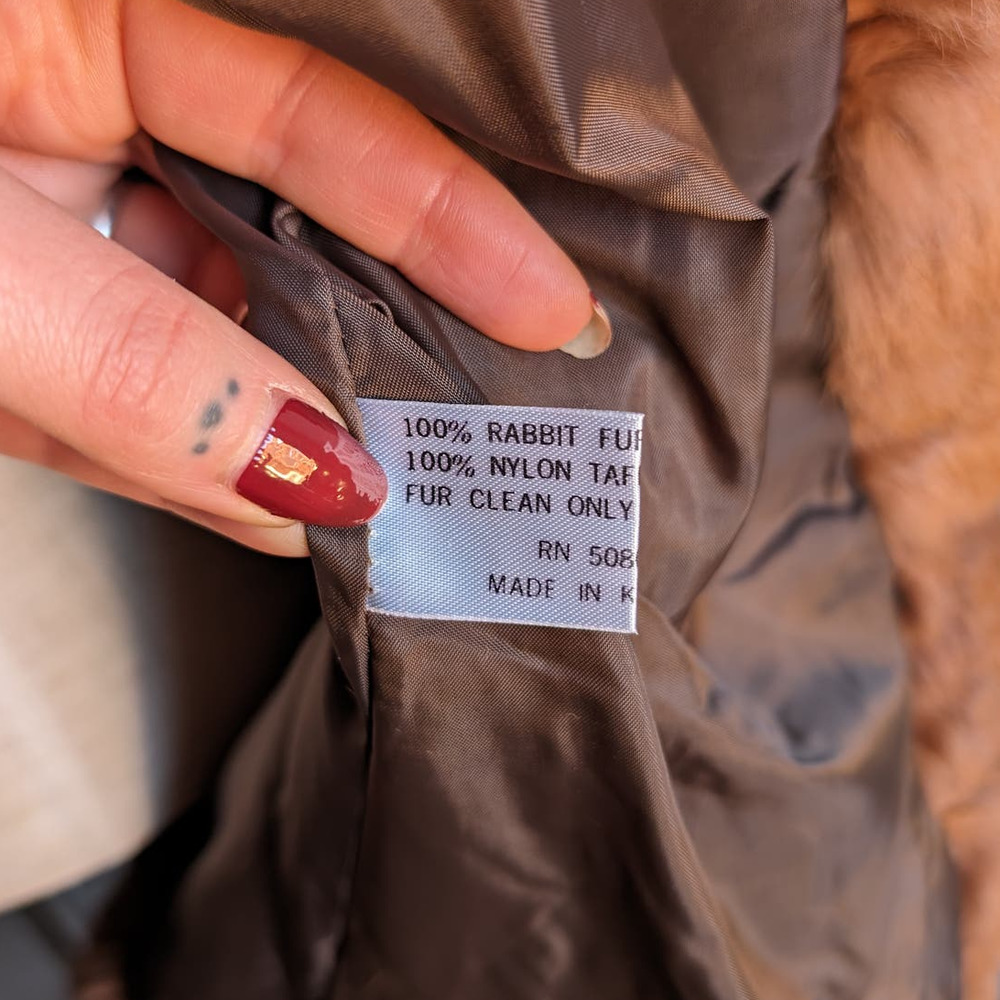 Vintage Mob Wife Rabbit Fur Coat Rusty Red Brown Penny Lane Shaggy Furry Jacket - Picture 11 of 11